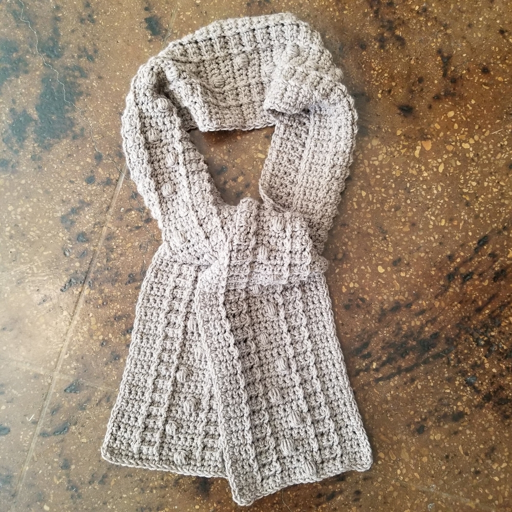 Puffs & Ladders Solid Taupe Scarf Handmade